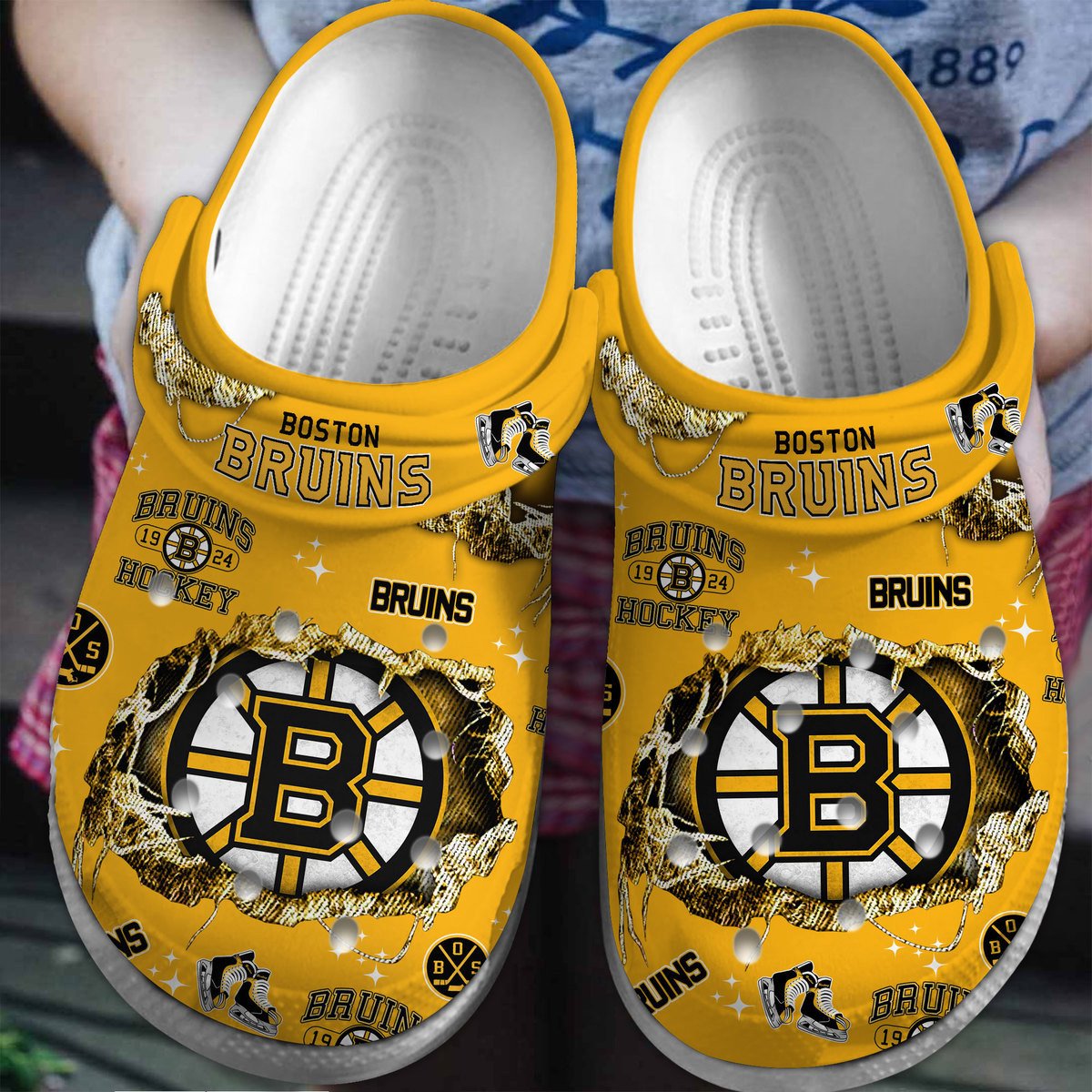 Footwearmerch Boston Bruins NHL Sport Crocs Crocband Clogs Shoes Comfortable For Men Women and Kids