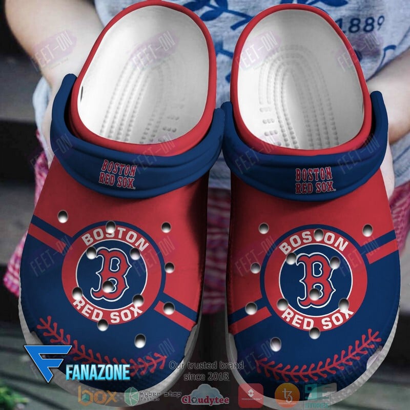 Footwearmerch Boston Red Sox MLB logo blue red MLB Sport Crocs Clogs Crocband Shoes Comfortable For Men Women and Kids