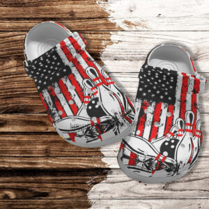 Footwearmerch Bowling America Flag Croc Shoes Gift Father Day 2022- Bowling 4Th Of July Shoes Croc Clogs Gift Men Women