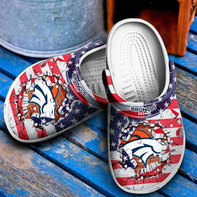 Footwearmerch Broncos America Flag Crocband Clogs