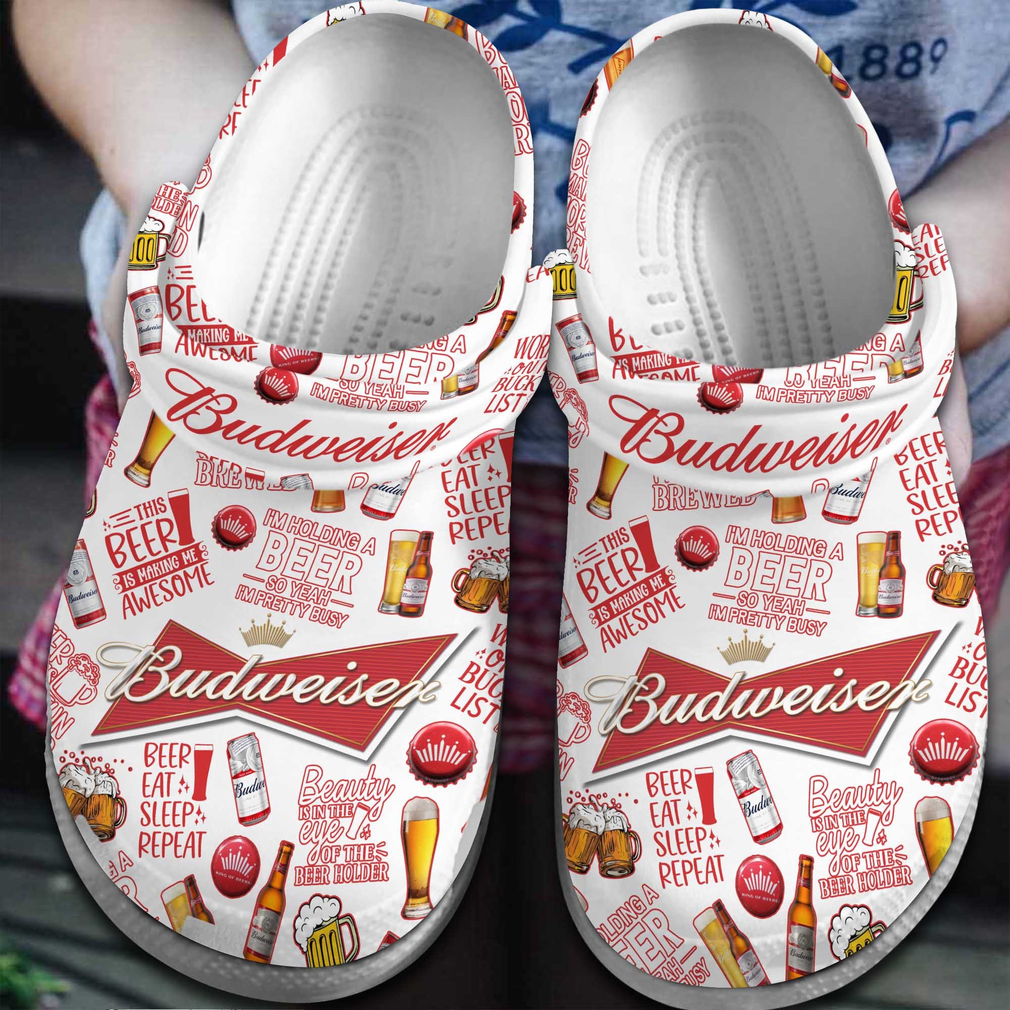 Footwearmerch Budweiser Beer Crocs Crocband Clogs Shoes Comfortable For Men Women and Kids