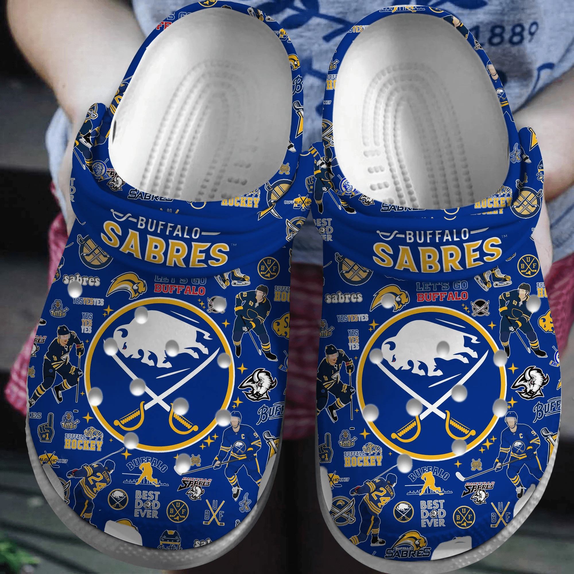 Footwearmerch Buffalo Sabres NHL Sport Crocs Crocband Clogs Shoes Comfortable For Men Women and Kids