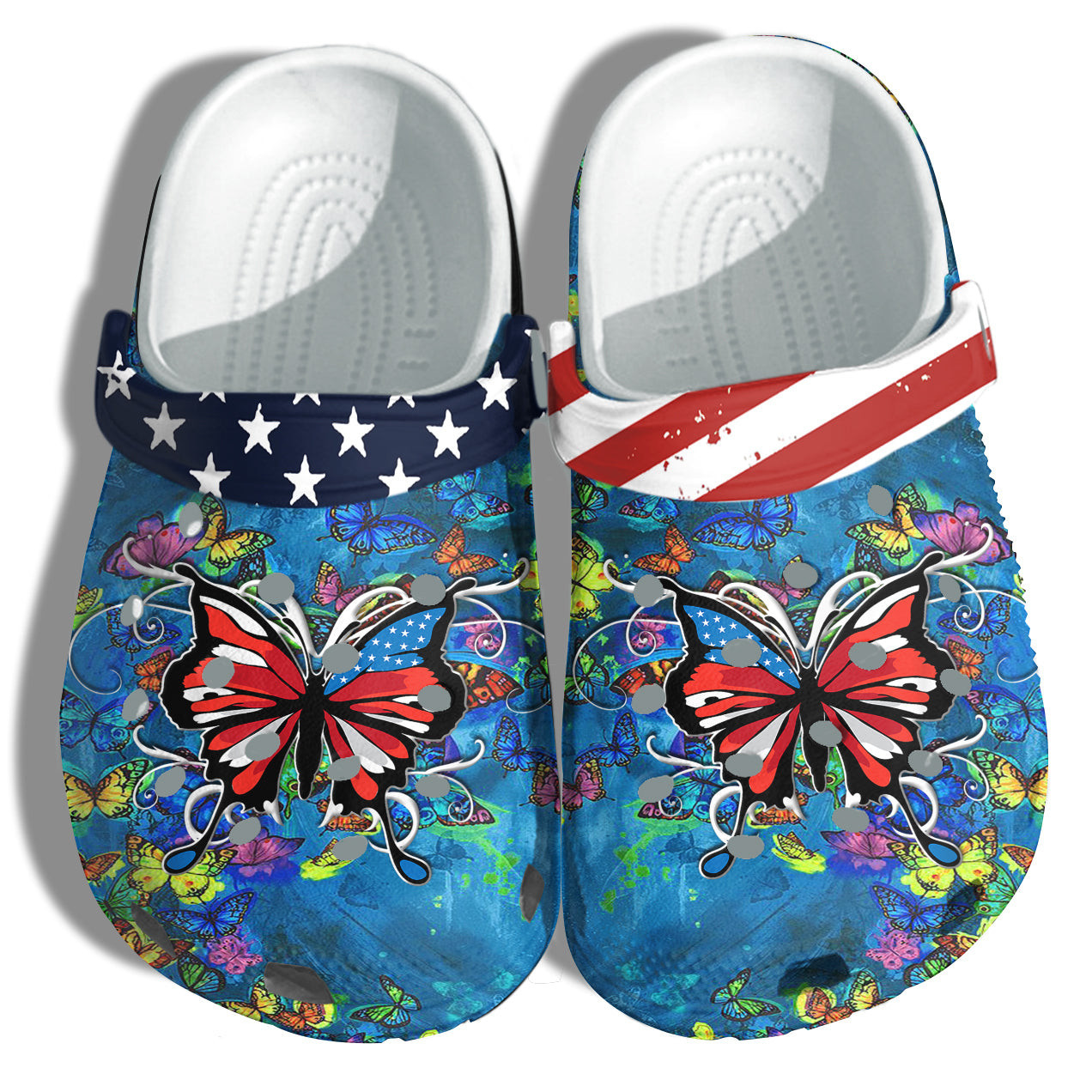Footwearmerch Butterfly America Flag Shoes Gift Women - Nature Forest Butterflies Flower 4Th Of July Shoes Birthday Gift