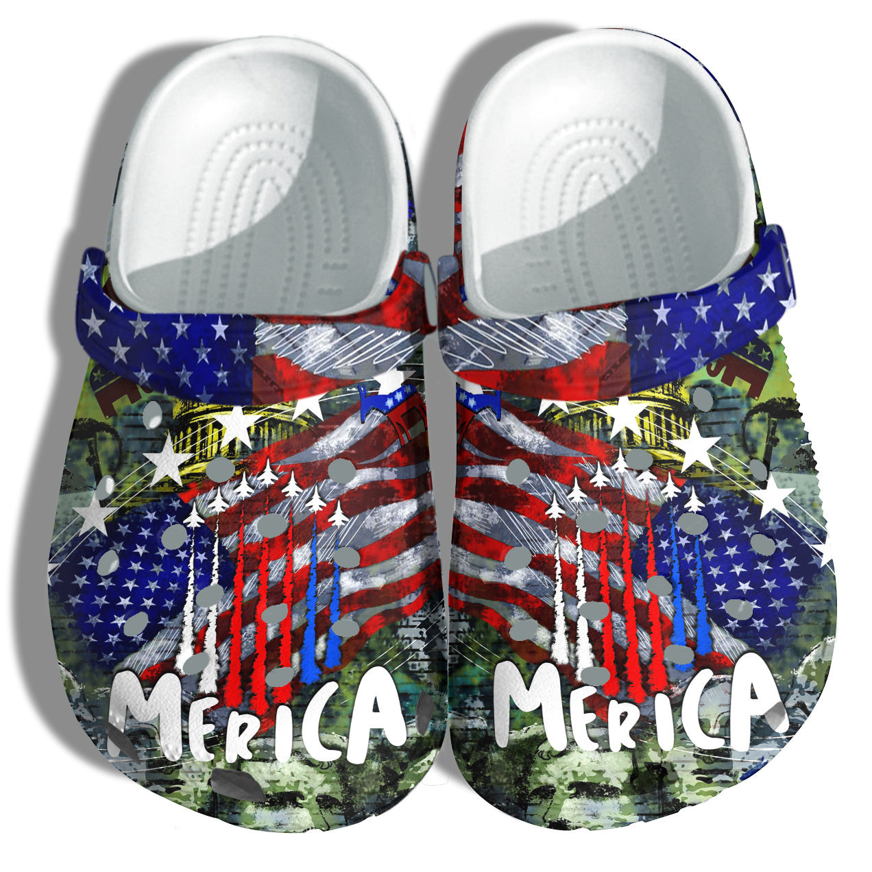 Footwearmerch Camo Military Aircraft 4Th Of July Shoes Gift Women - Merica Veterans Planes Star America Flag Shoes Birthday Gift