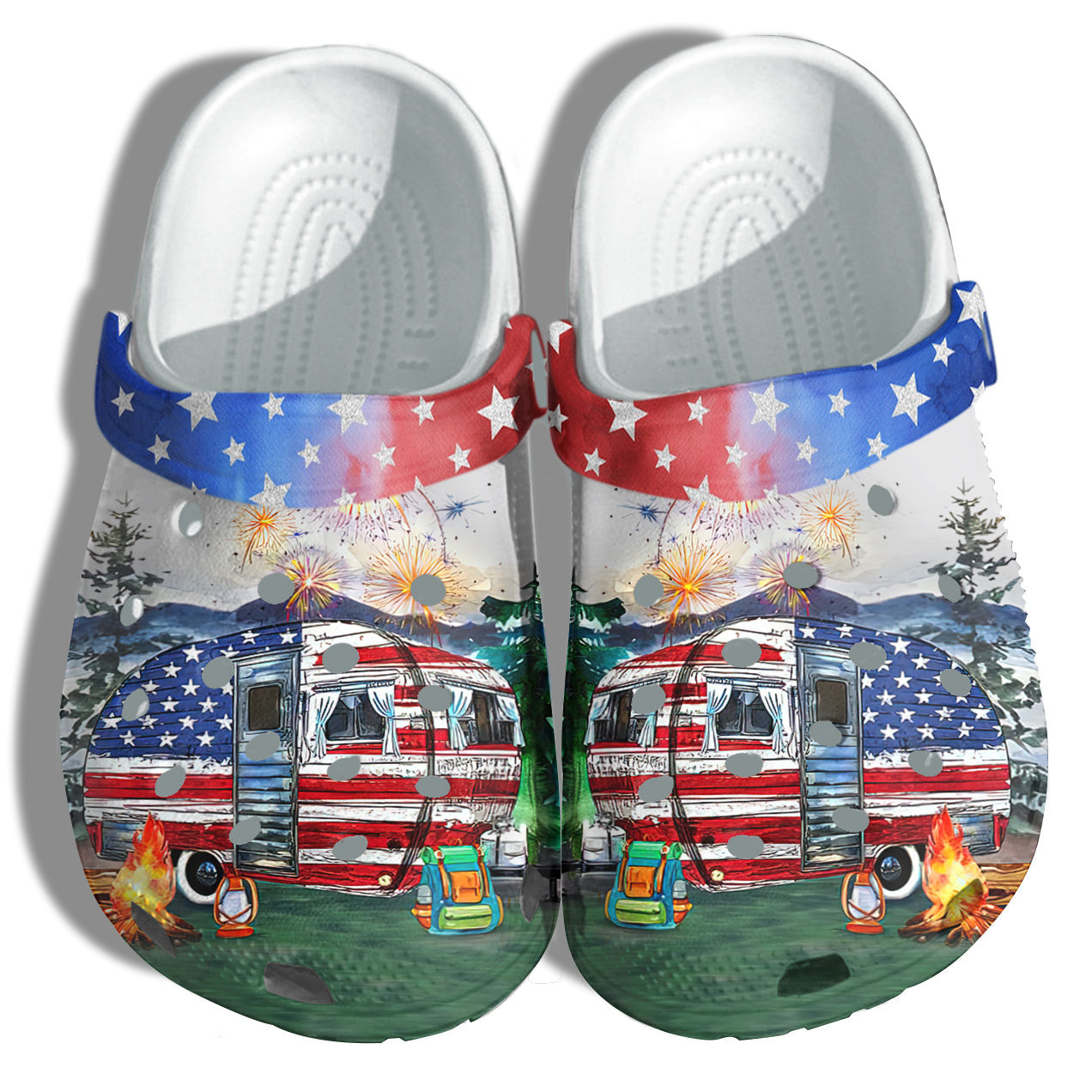 Footwearmerch Camping Bus Happy New Year America Flag Shoes Gift Women - Forest 4Th Of July Celebrate National Day Shoes Birthday Gift