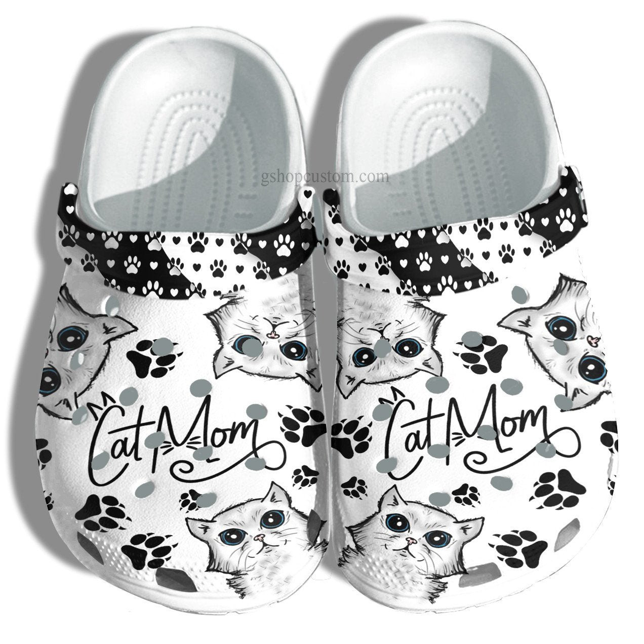 Footwearmerch Cat Mom Black White Croc Shoes Mother Day Gift- Cat Lover Shoes For Women