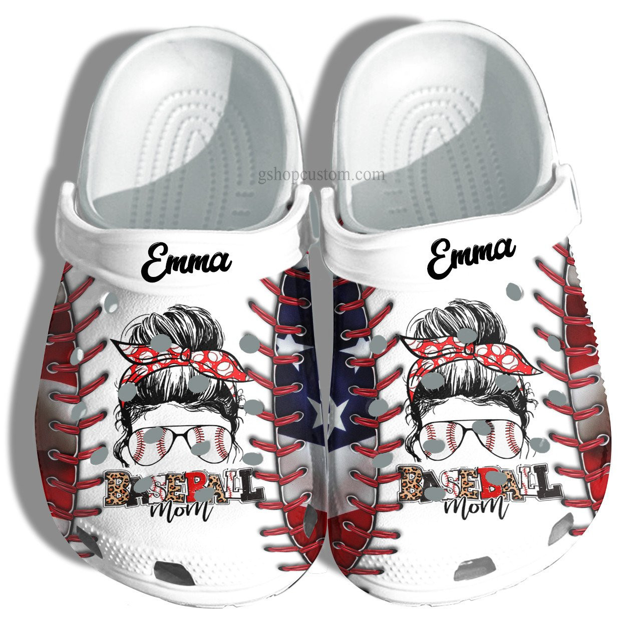 Footwearmerch Cheer Up Baseball Mom America Flag Croc Shoes Gift Grandma- Cool Women Baseball Line Shoes Gift Mother 4Th Of July