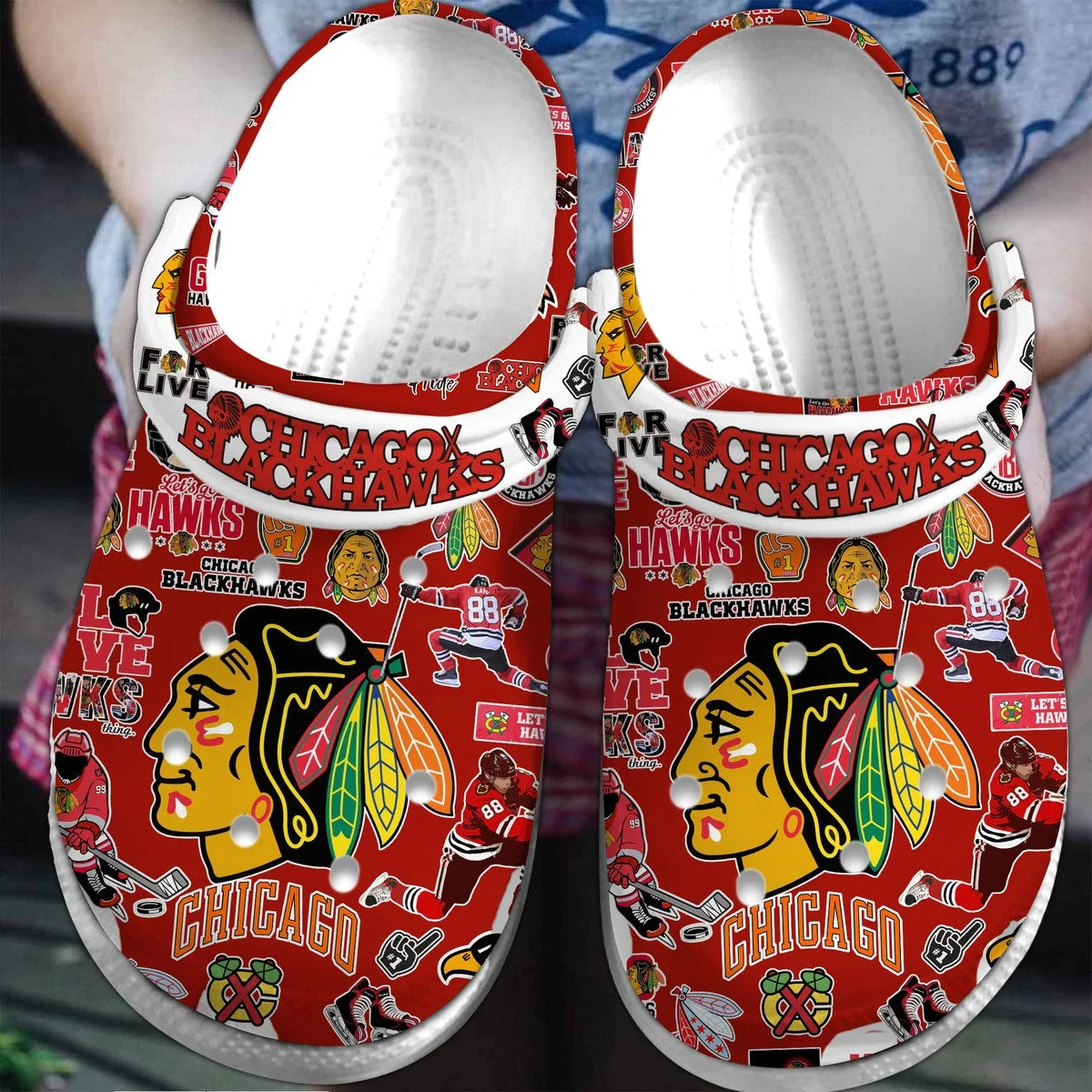 Footwearmerch Chicago Blackhawks NHL Sport Crocs Crocband Clogs Shoes Comfortable For Men Women and Kids