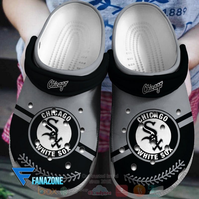 Footwearmerch Chicago White Sox Grey-Black MLB Sport Crocs Clogs Crocband Shoes Comfortable For Men Women and Kids