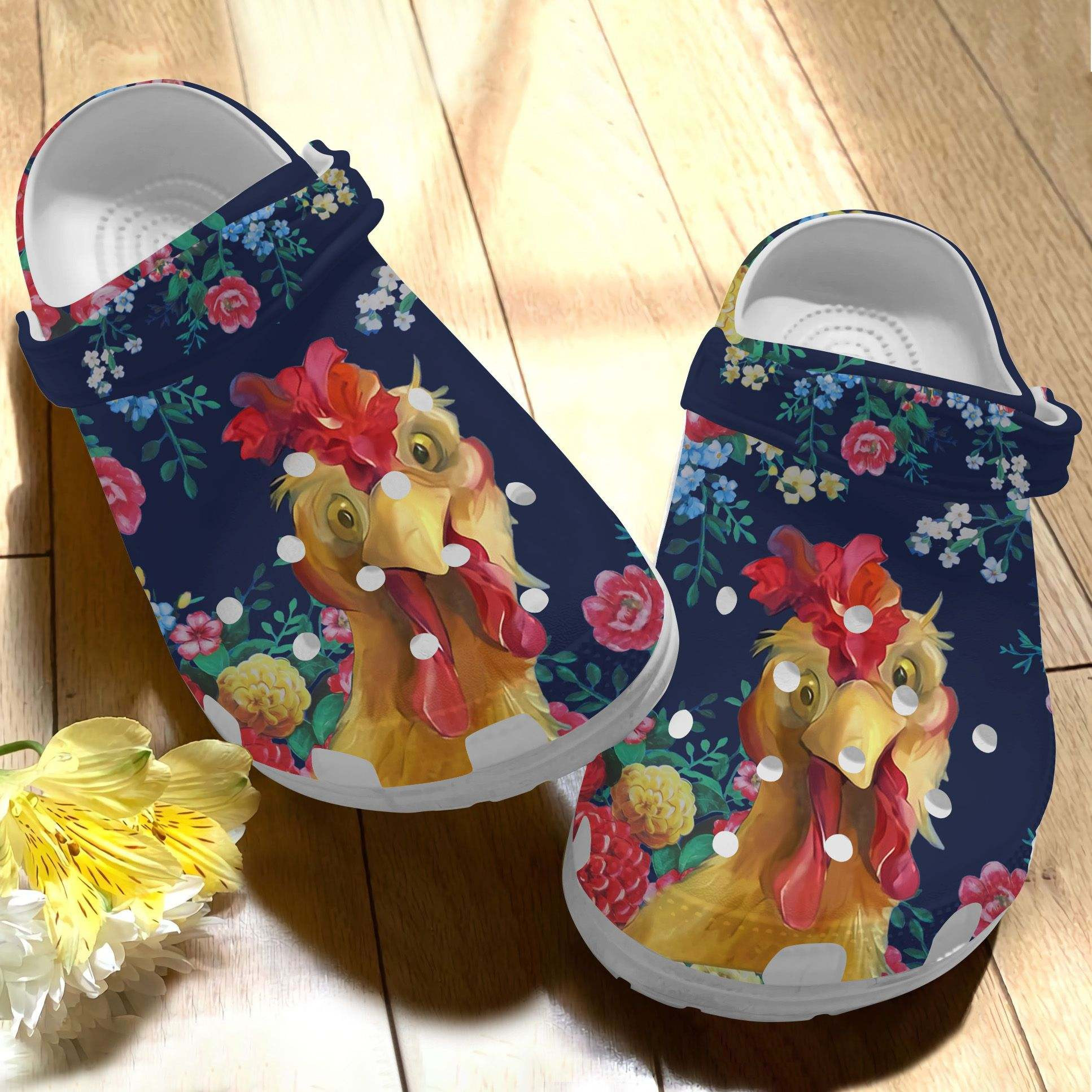 Footwearmerch Chicken Clog Floral Vintage Gift For Mother Day - Chicken Collection Shoes Crocbland Clog Gifts For Mom Daughter