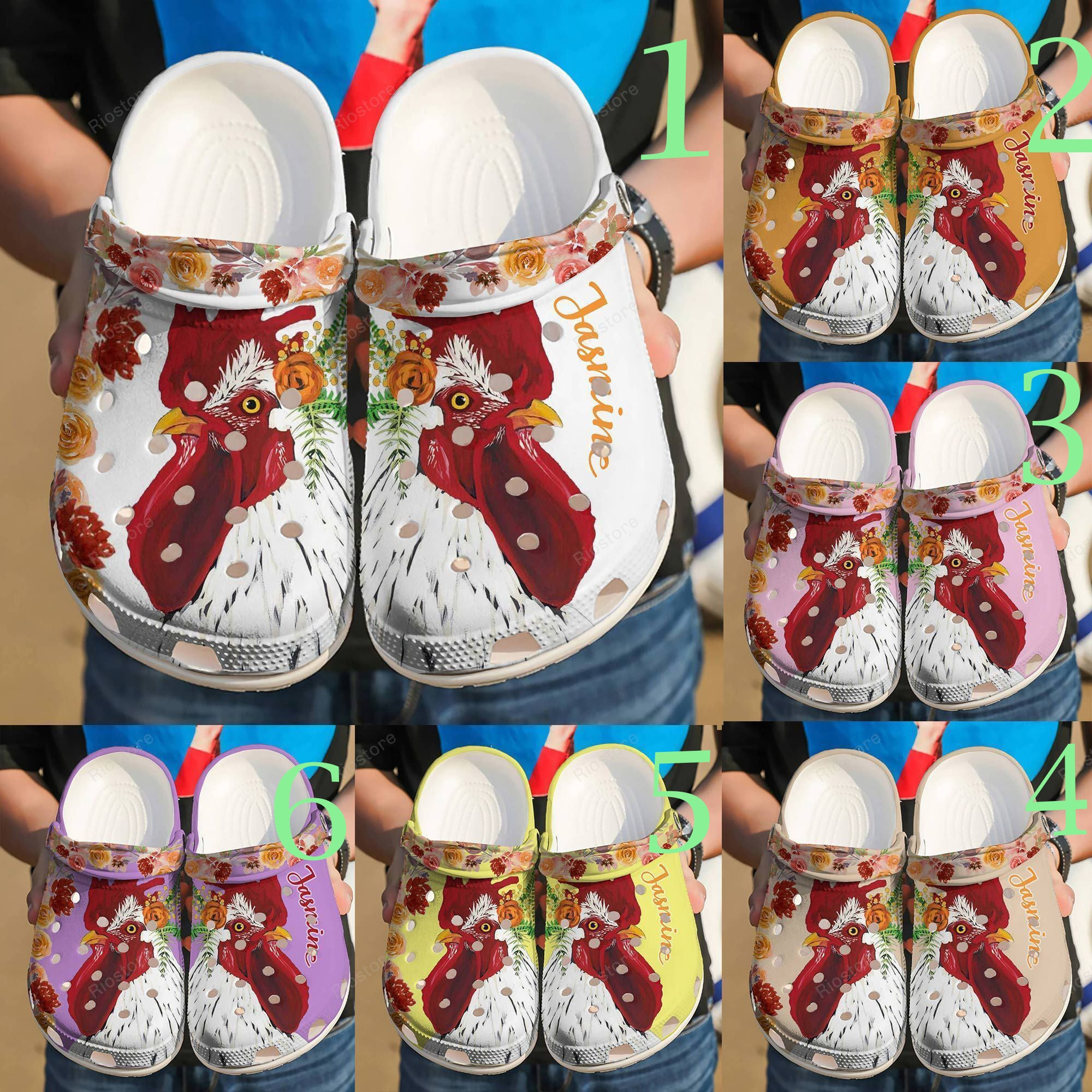 Footwearmerch Chicken Clog Personalized Floral Shoes Crocbland Clog Gifts For Mom Daughter