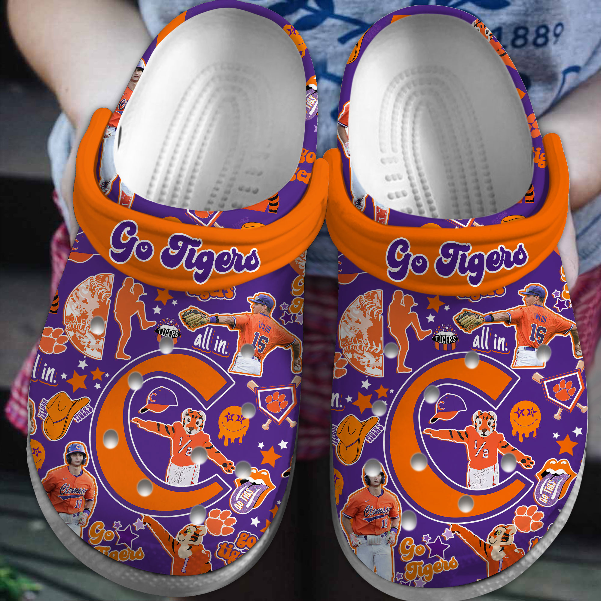 Footwearmerch Clemson Tigers NCAA Sport Crocs Crocband Clogs Shoes Comfortable For Men Women and Kids