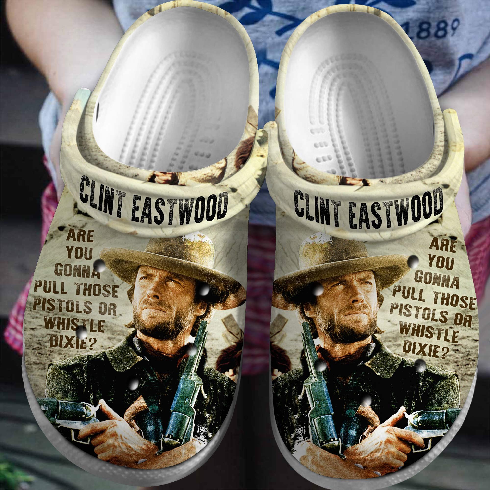 Footwearmerch Clint Eastwood Actor Movie Crocs Crocband Clogs Shoes Comfortable For Men Women and Kids