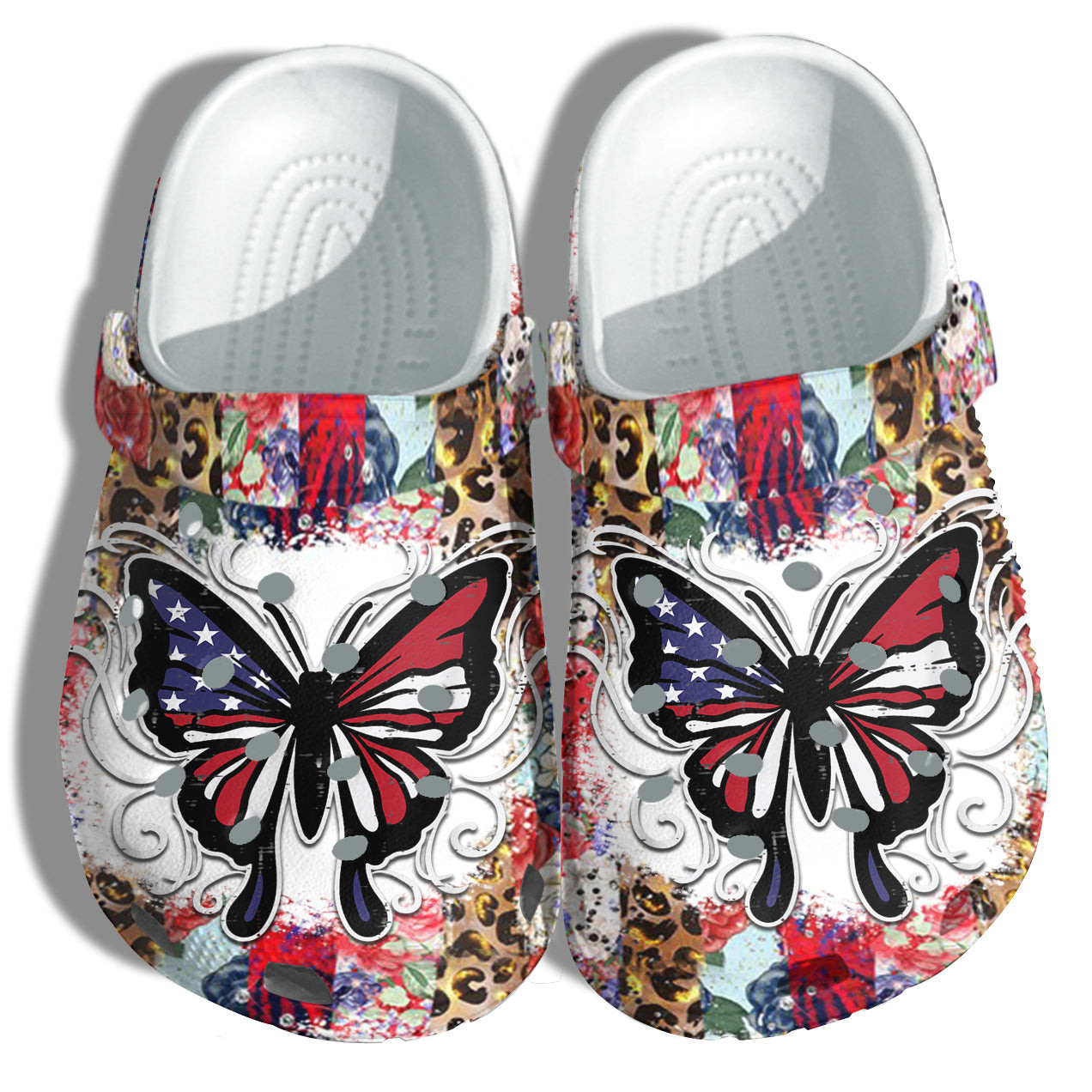 Footwearmerch Colorful Butterfly 4Th Of July Shoes Gift Women - Twinkle Leopard Butterflies America Flag Shoes Birthday Gift