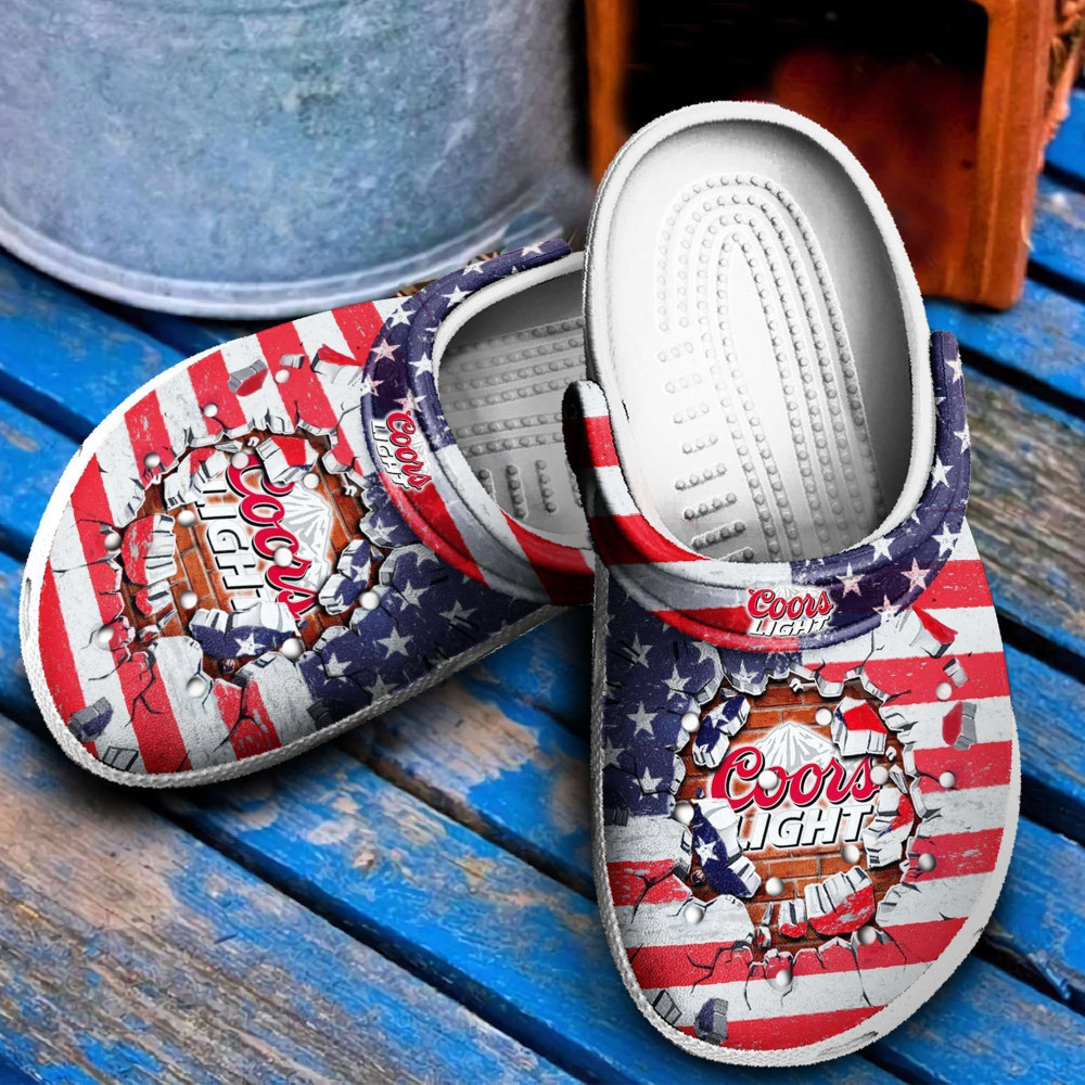 Footwearmerch Coors Light Broken Brick American Flag clog Shoes Comfy Footwear