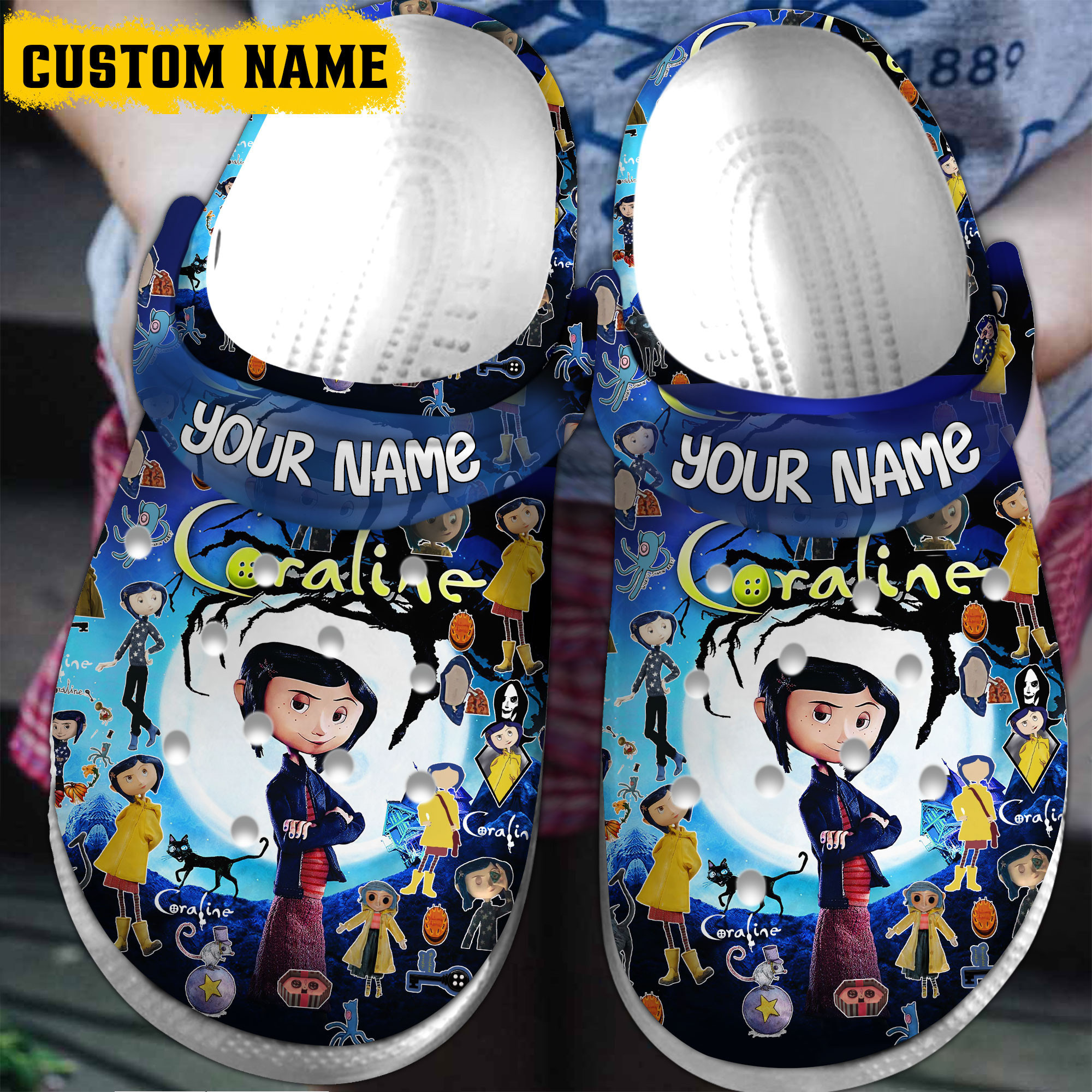Footwearmerch Coraline Cartoon Crocs Crocband Clogs Shoes Comfortable For Men Women and Kids