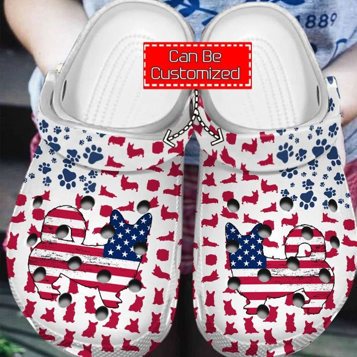 Footwearmerch Corgi American Flag clog Shoes Animal Print