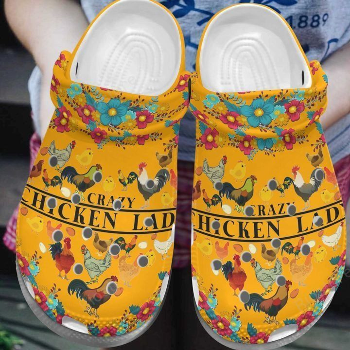 Footwearmerch Crazy Chicken Lady Croc Shoes For Mother Day - Chicken Flower Shoes Crocbland Clog Gifts For Mom Daughter