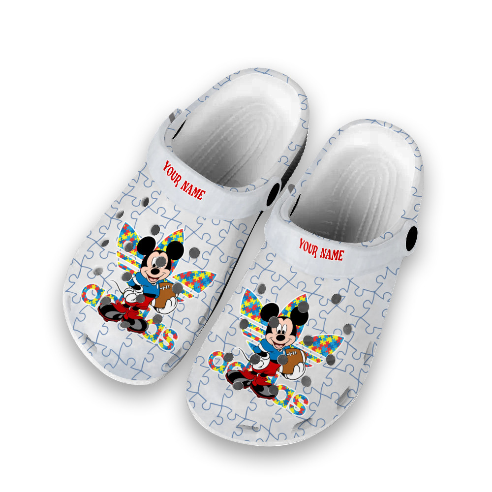 Footwearmerch Custom Name Autism Awareness Crocs Mickey Cute Disney Crocband Clog Shoes For Men Women