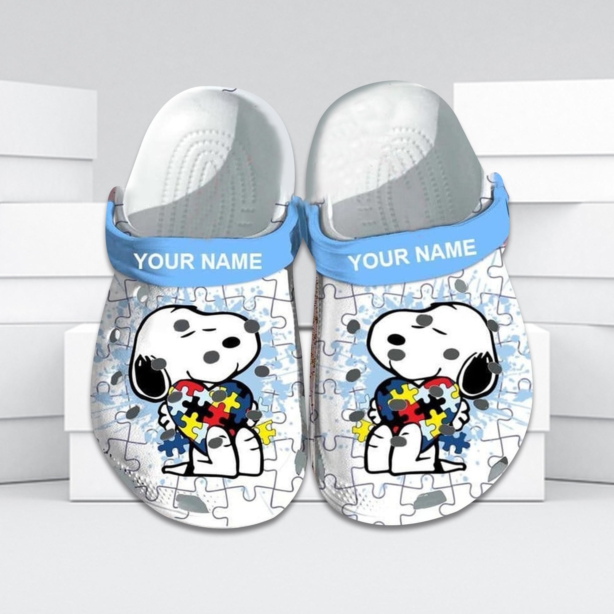 Footwearmerch Custom Name Autism Awareness Crocs Snoopy Crocband Clog Shoes For Men Women