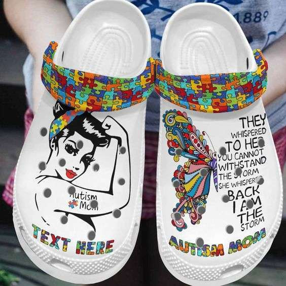 Footwearmerch Custom Name Autism Awareness Day Strong Autism Mom I Am The Storm Crocband Clog Shoes