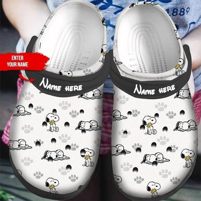 Footwearmerch Custom Name Snoopy Icon White Clogs Crocs Shoes