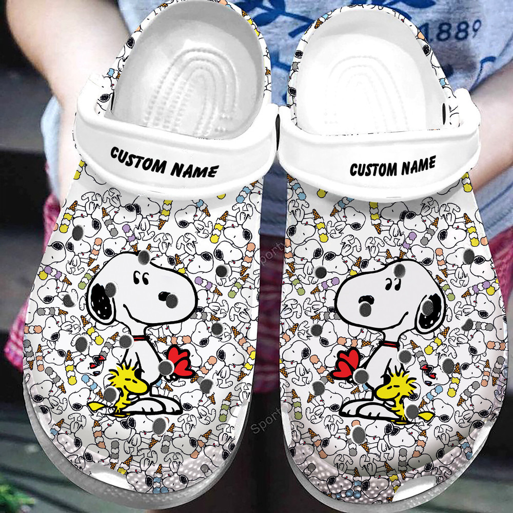 Footwearmerch Custom Name Snoopy White Clogs Shoes