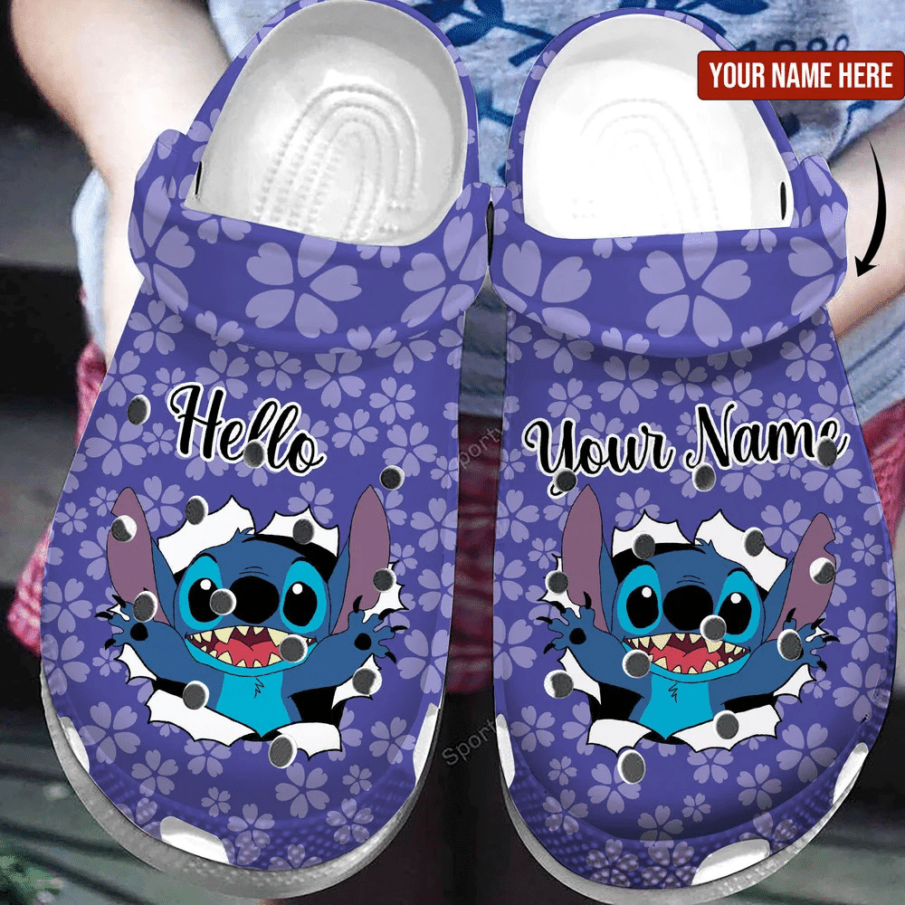 Footwearmerch Custom Name Stitch Hello So Cute Kids Clogs Shoes