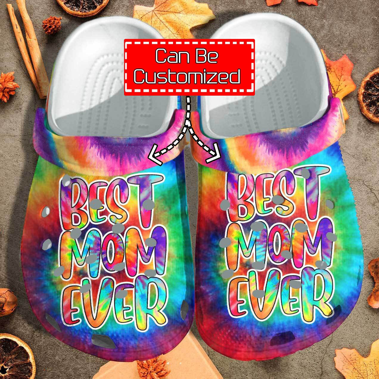 Footwearmerch Custom Personalized Funny Best Mom Ever Hippie Tie Dye Style Outdoor Clog Shoes