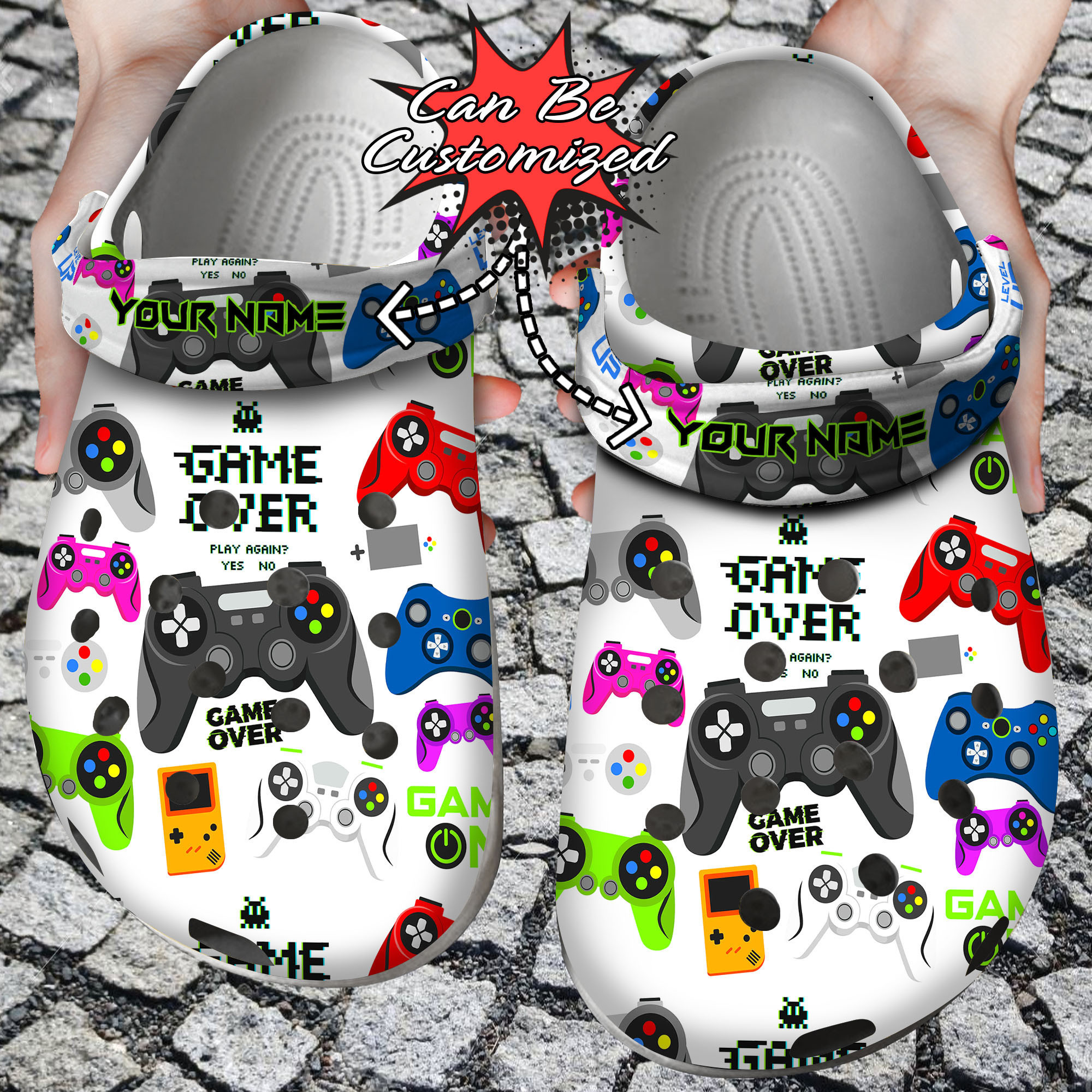 Footwearmerch Custom Personalized Gaming Controller Game Over Clog Shoes