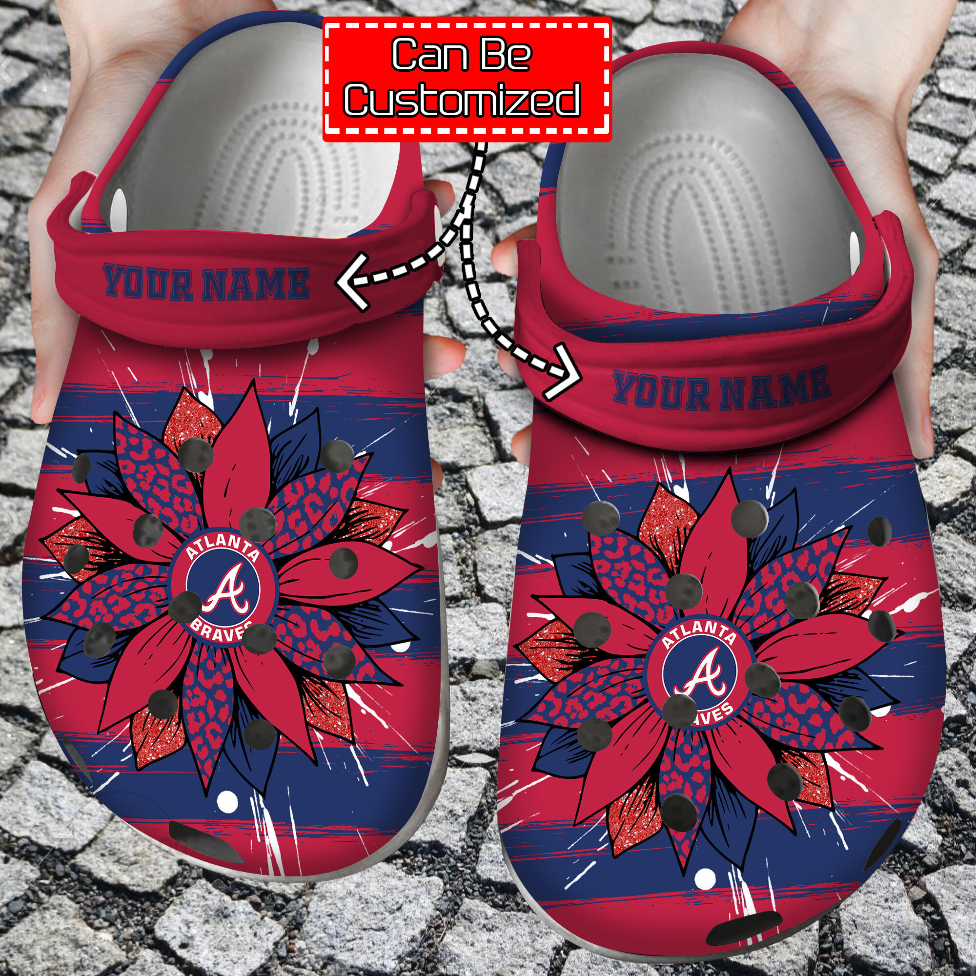 Footwearmerch Personalized Baseball Mlb Atlanta Braves Spirit Sunflower Print Crocband Crocs Shoes