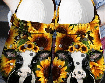Footwearmerch Customize Cow Shoes - Sunflower Cow Farm Outdoor Shoes
