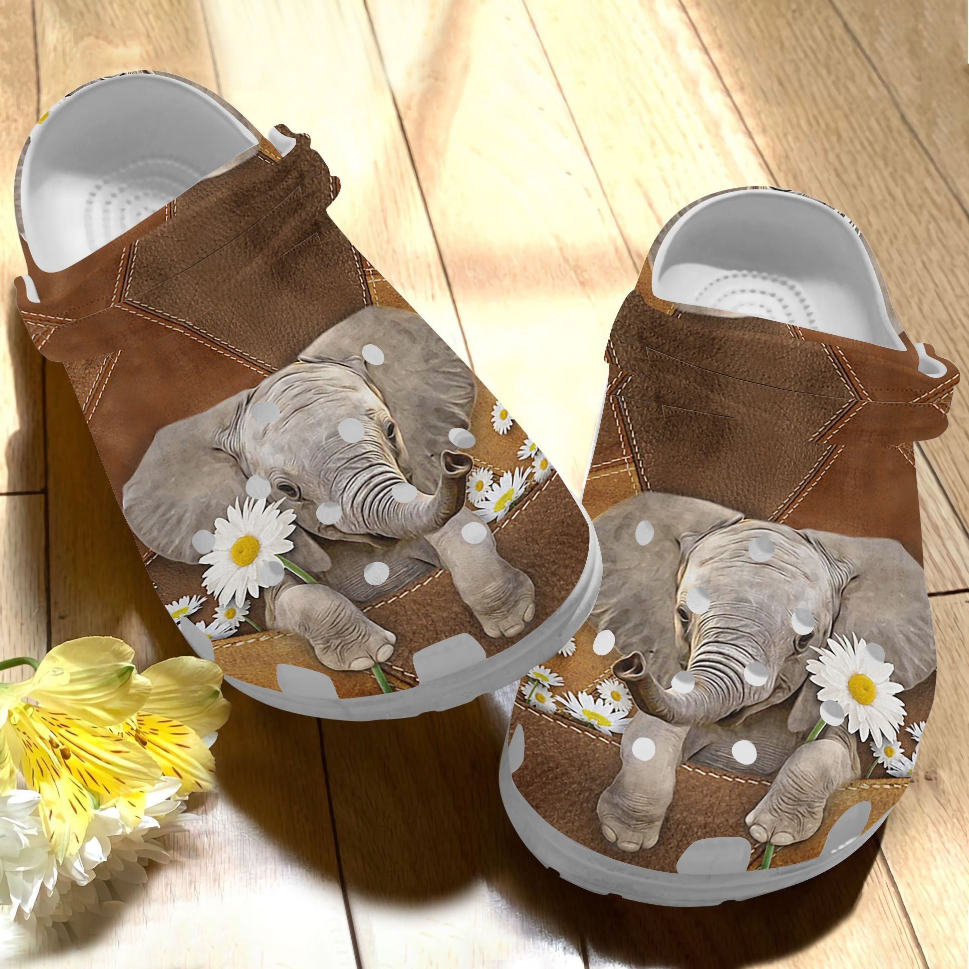 Footwearmerch Cute Elephant With Daisy Shoes - Lovely Elephant Crocbland Clog Birthday Gift For Boy Girl Son Daughter