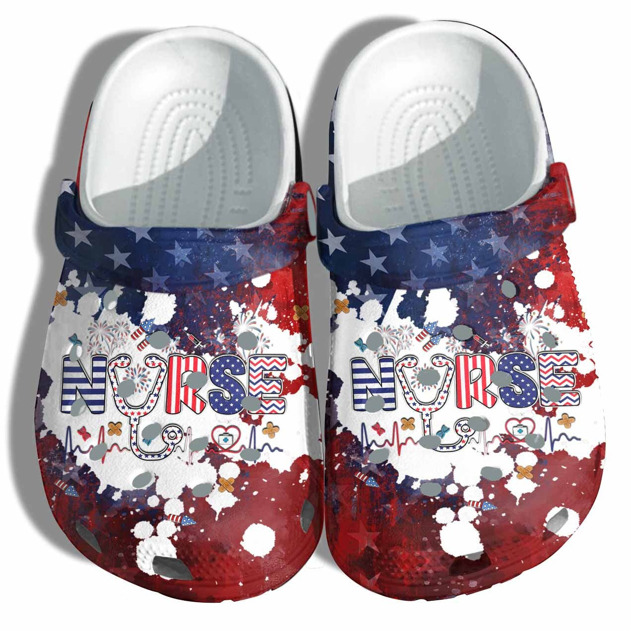 Footwearmerch Cute Nurse Life America Flag Shoes Gift Women - Hospital Party Doctor 4Th Of July New Year Shoes Birthday Day Gift