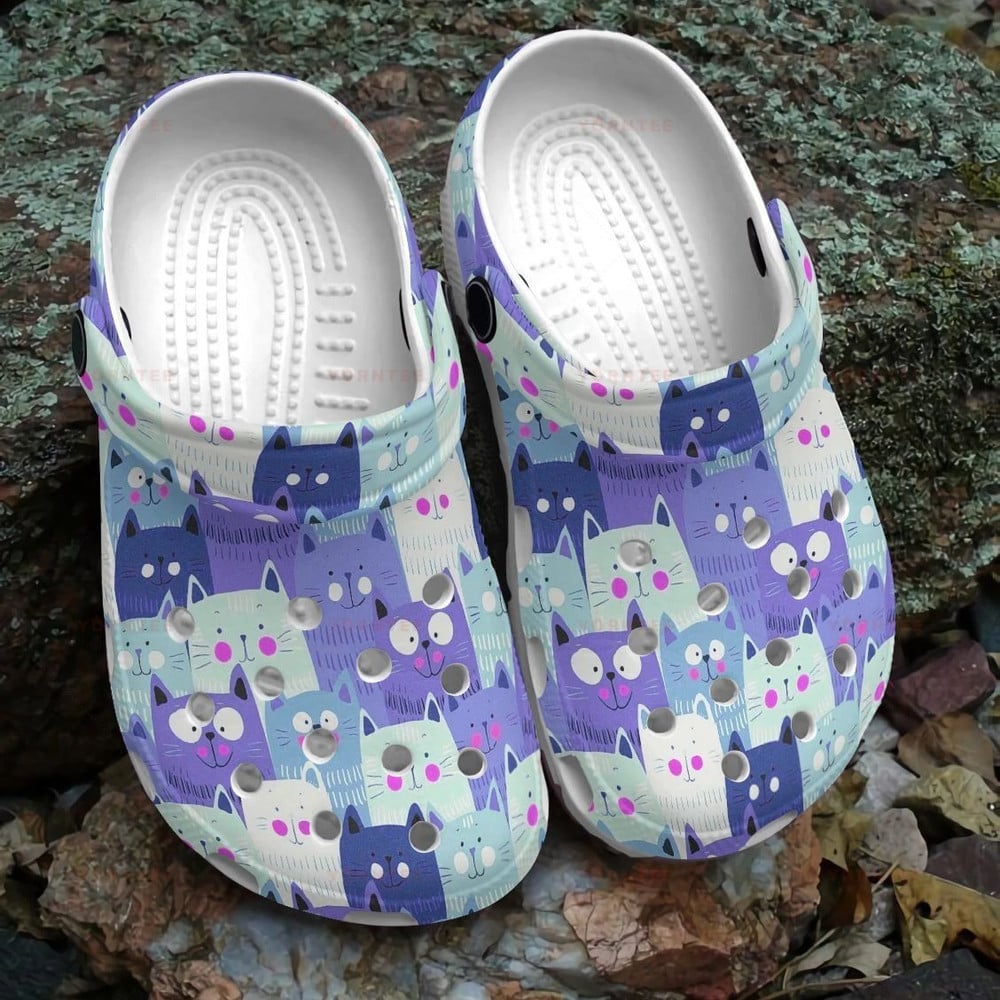 Footwearmerch Cute Team Cat Pattern Gift For Lover Rubber clog Shoes Comfy Footwear