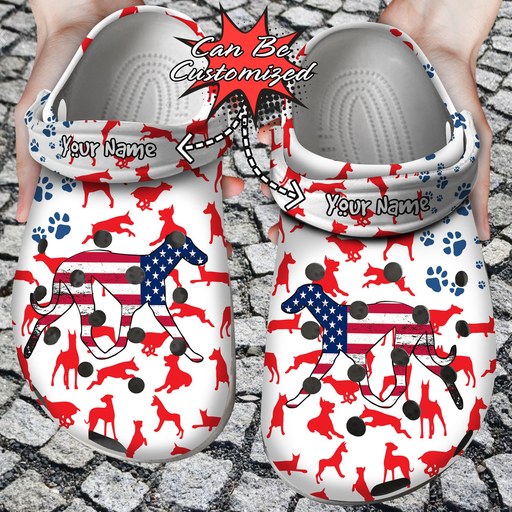 Footwearmerch Doberman American Flag clog Shoes Animal Print