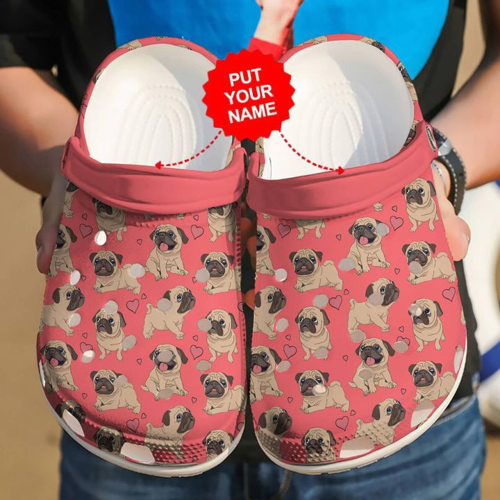 Footwearmerch Dog - Pug I Love Pugs Custom Clog Shoes For Men And Women