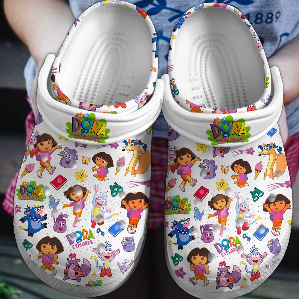 Footwearmerch Dora the Explorer Cartoon Crocs Crocband Clogs Shoes Comfortable For Men Women and Kids