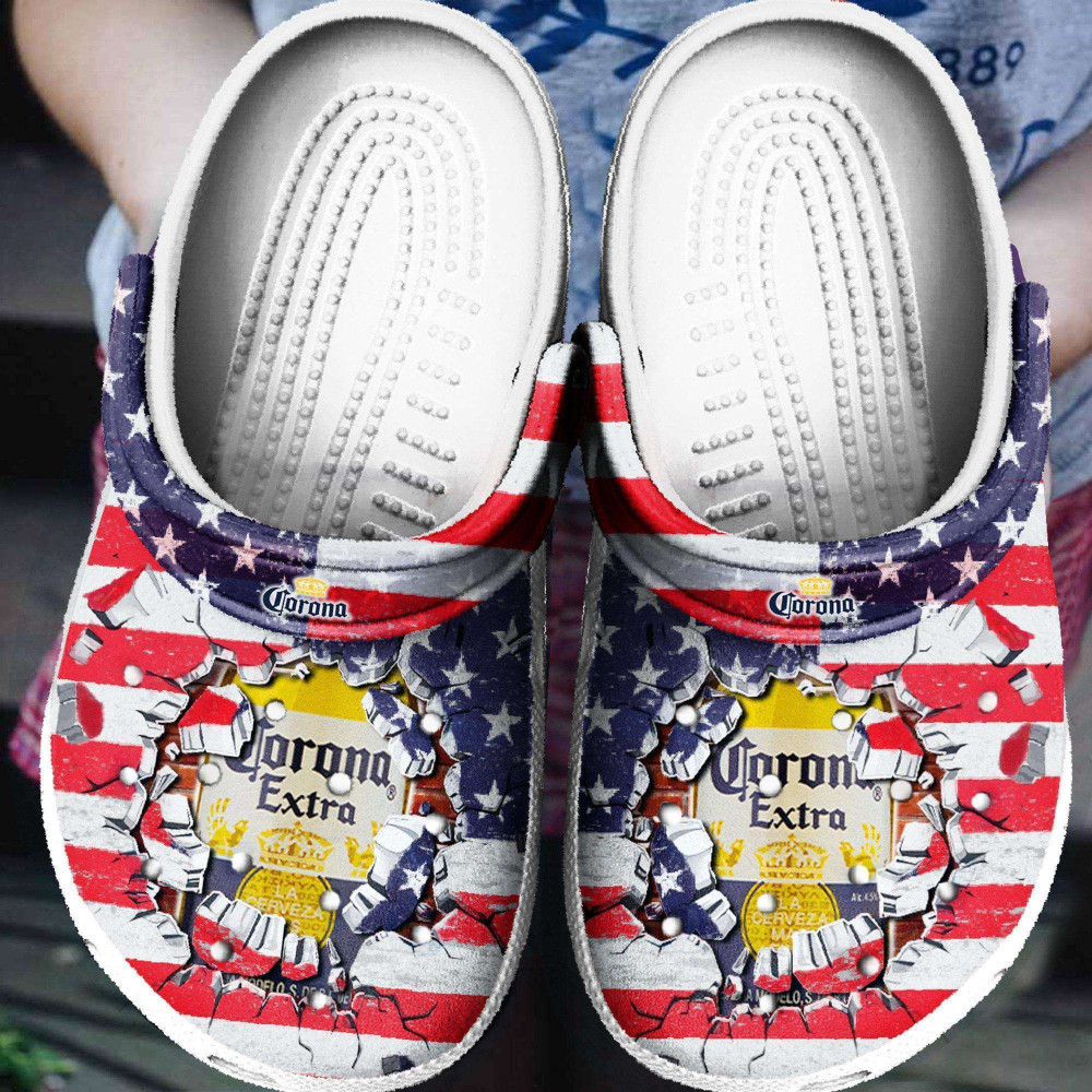 Footwearmerch Drink Corona Extra American Flag Broken Brick clog Shoes Comfy Footwear