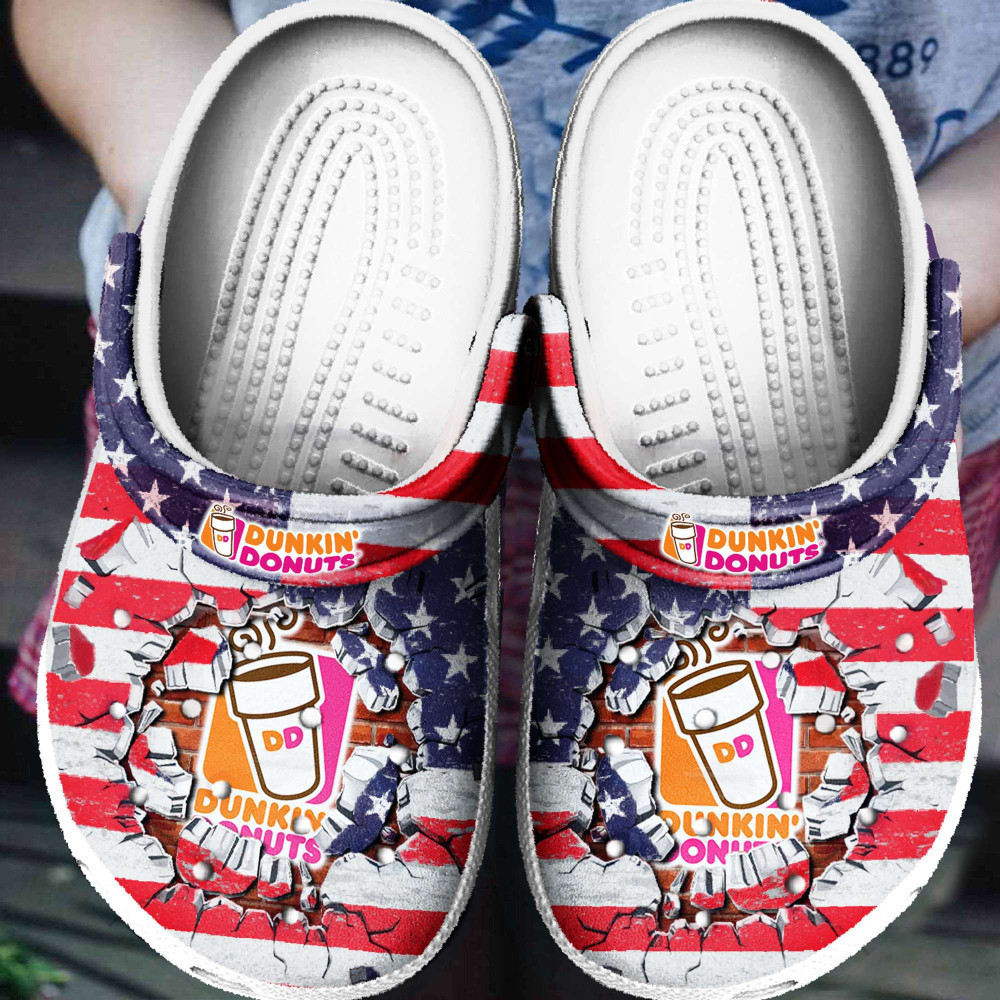 Footwearmerch Dunkin Donuts Coffee Drink American Flag Comfortable For Man And Women Classic Water Rubber clog Shoes Comfy Footwear