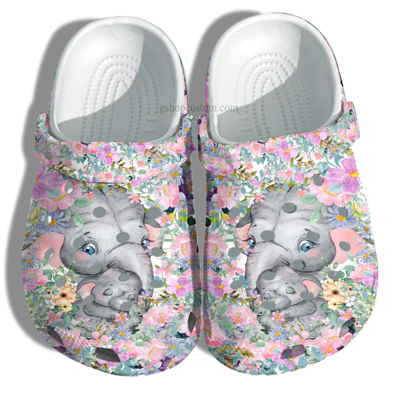 Footwearmerch Elephant Mom Hug Baby Elephant Flower Shoes - Elephant Grandma Shoes Croc Clogs