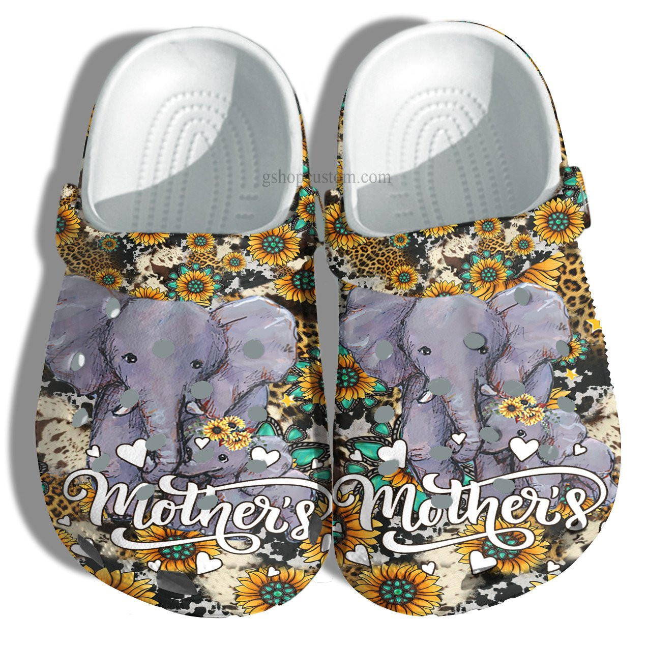 Footwearmerch Elephant Mom Sunflower Leopard Croc Shoes Mother Day Gift- Elephant Daughter Mom Shoes For Wife