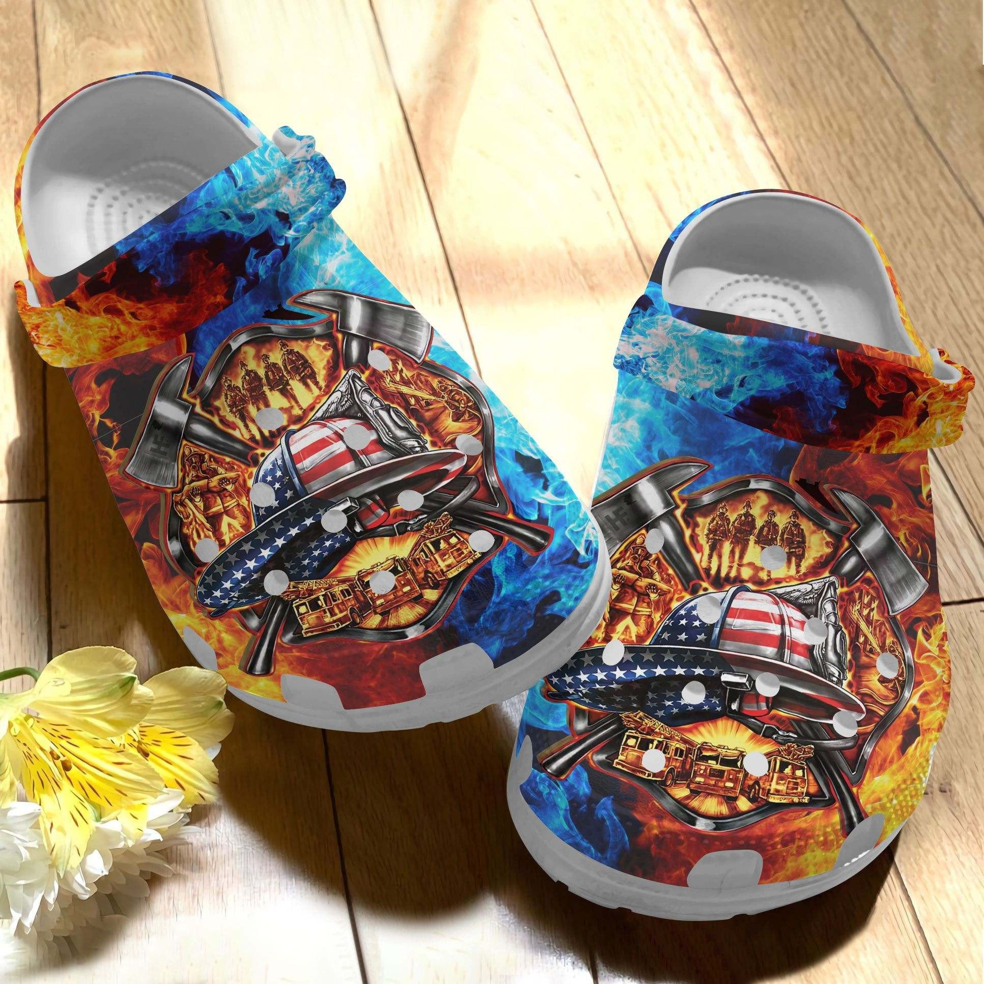 Footwearmerch Firefighter Us Flag Custom Shoes Clogs Men Women - Firefighter America Shoes Clogs Gifts For Son Husband
