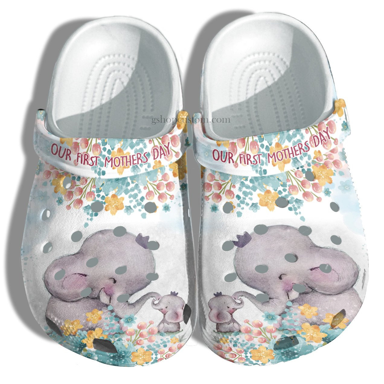 Footwearmerch First Mother Day Elephant Mom With Baby Shoes - Elephant Flower Shoes Croc Clogs