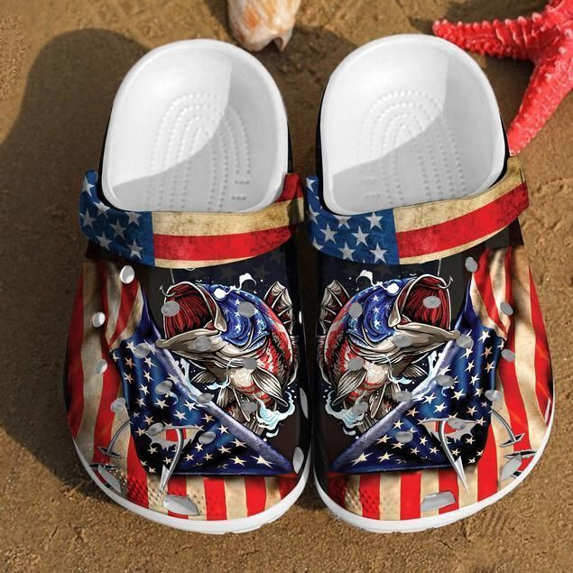 Footwearmerch Fishing America Flag Rubber clog Shoes Comfy Footwear