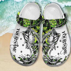 Footwearmerch Fishing Bass Camping Croc Shoes Gift Step Dad- Fishing Shoes Croc Clogs Customize Name