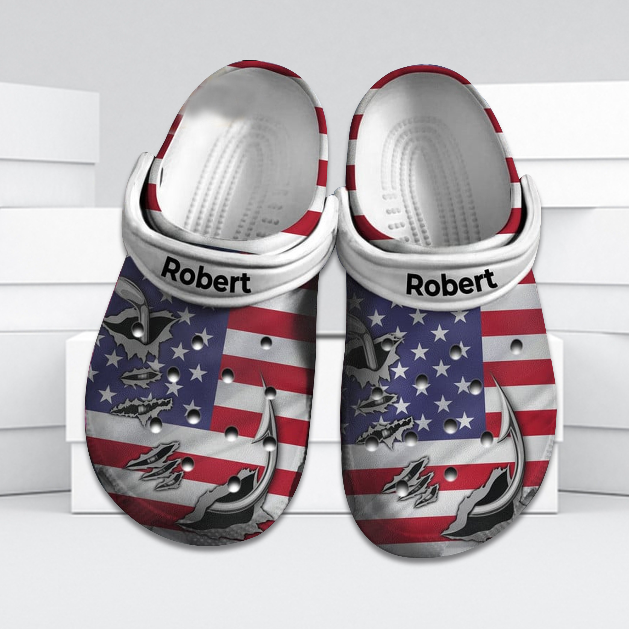 Footwearmerch Fishing Lovers And American Flag Gift For Fan Classic Water Rubber Crocs Clog Shoes Comfy Footwear