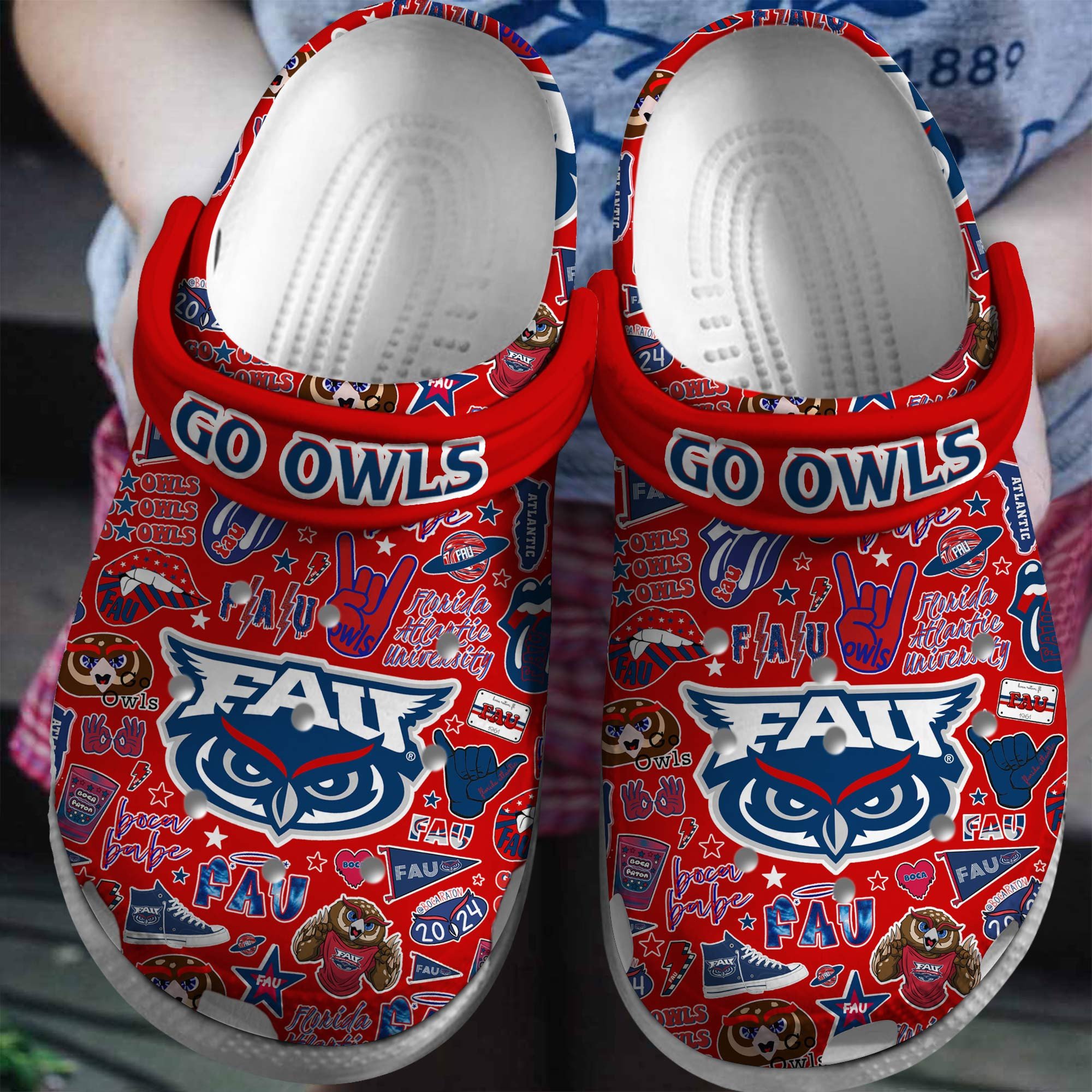 Footwearmerch Florida Atlantic Owls NCAA Sport Crocs Crocband Clogs Shoes Comfortable For Men Women and Kids