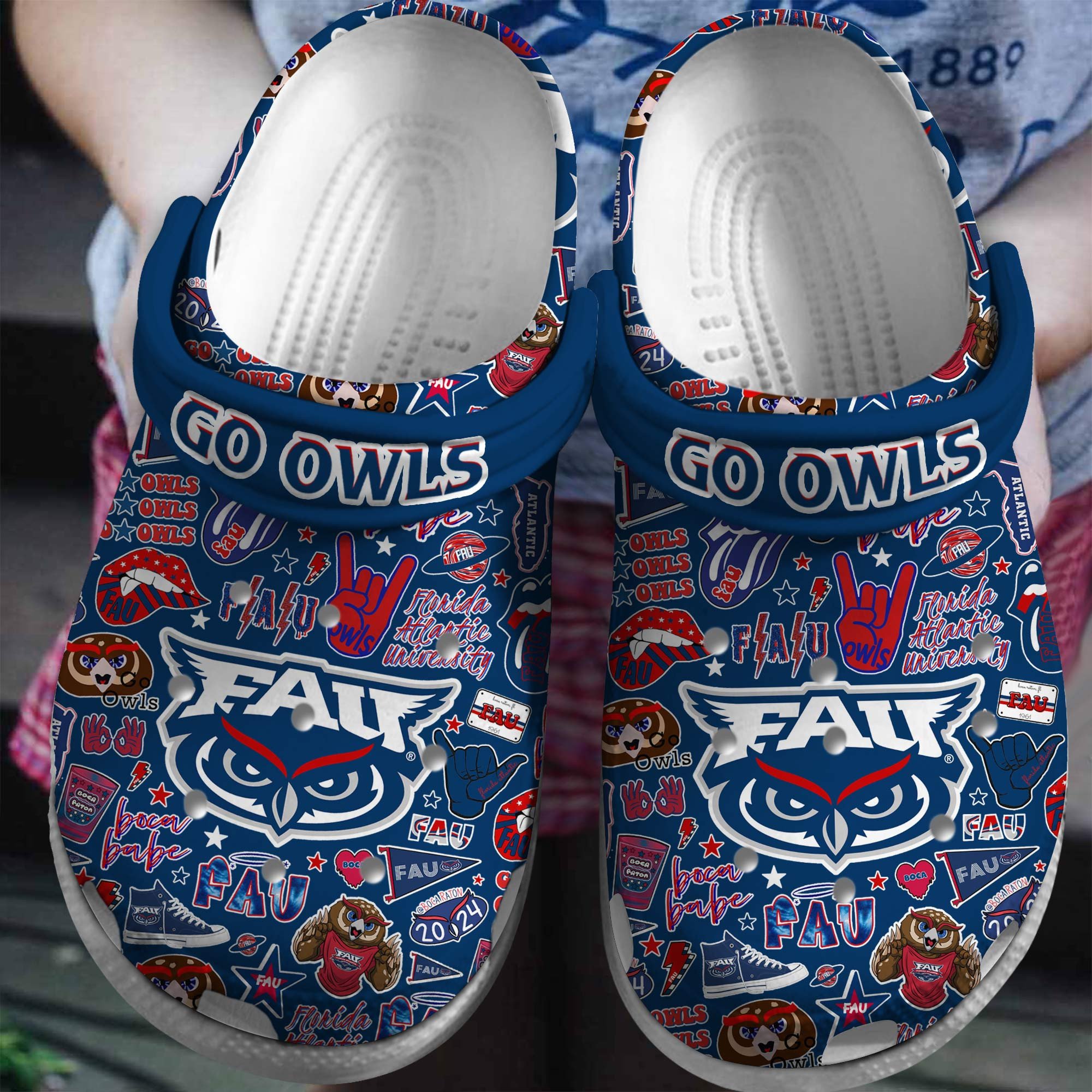 Footwearmerch Florida Atlantic Owls NCAA Sport Crocs Crocband Clogs Shoes Comfortable For Men Women and Kids