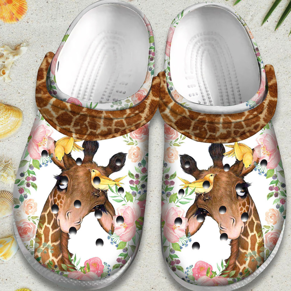 Footwearmerch Flower Giraffe With Bird Cute Animal Gift For Lover Rubber clog Shoes Comfy Footwear